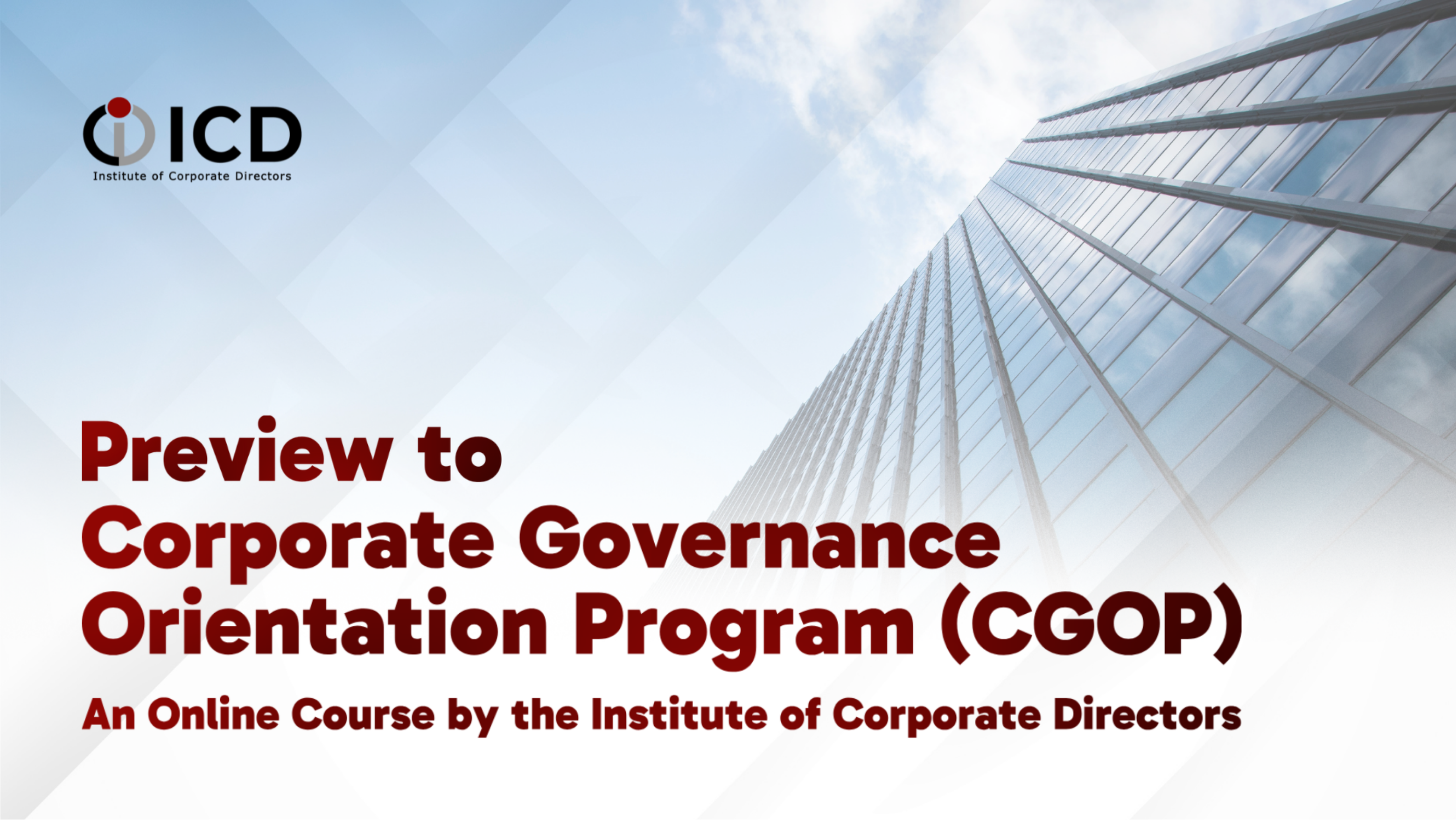      Preview to  Corporate Governance Orientation Program